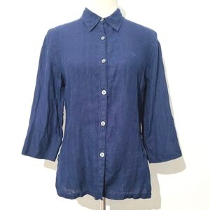 Lauren Ralph Lauren Women’s 100% Linen Button-Front Shirt Blouse Blue Size Small